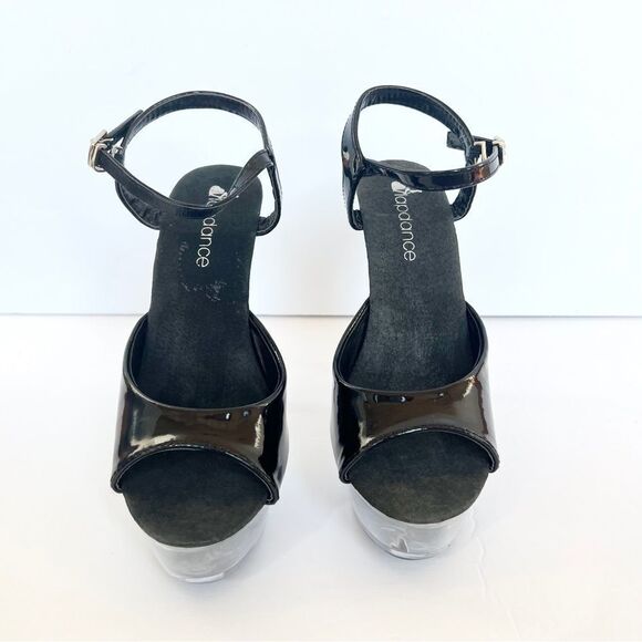 Lapdance Black Patent Leather Strappy Clear Platform Heel - Picture 3 of 10